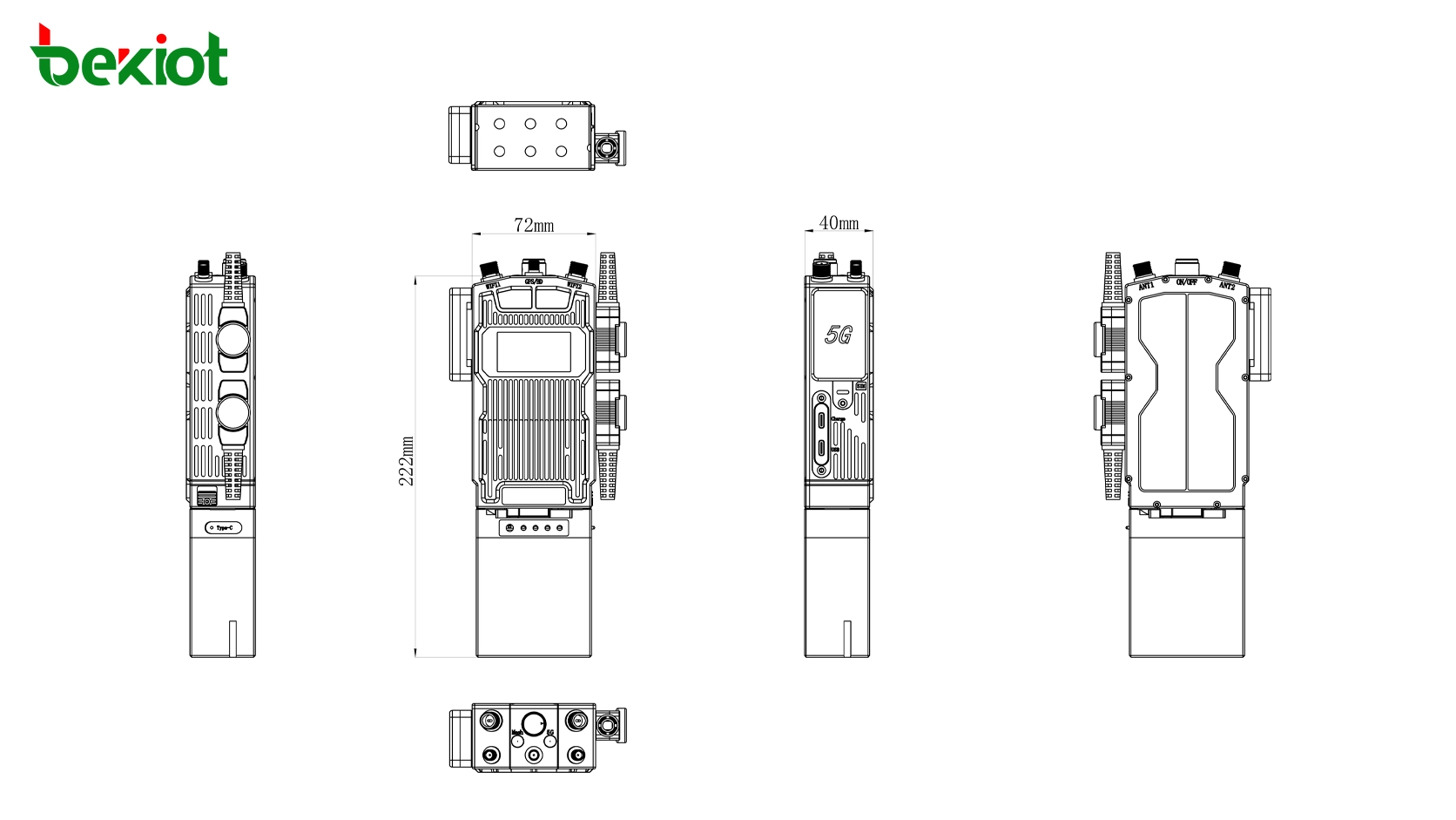 MEB82 SDR MANET手持電台尺寸222 × 72 × 40 mm