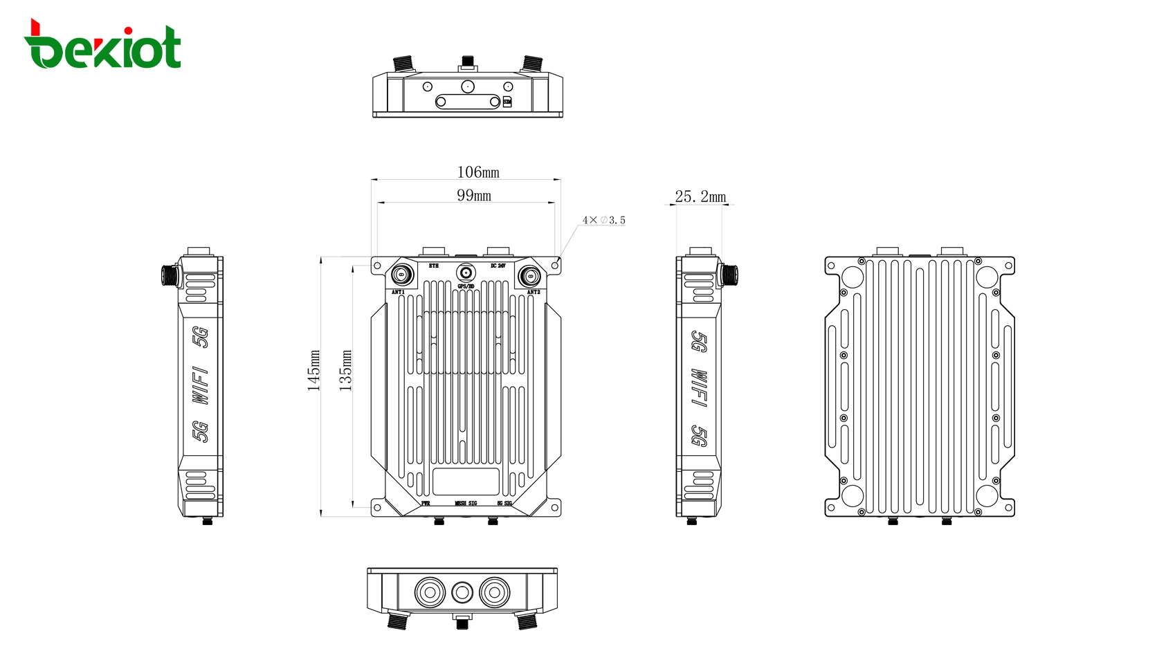 MAB82 SDR MANET機載模組尺寸145 × 106 × 33 mm