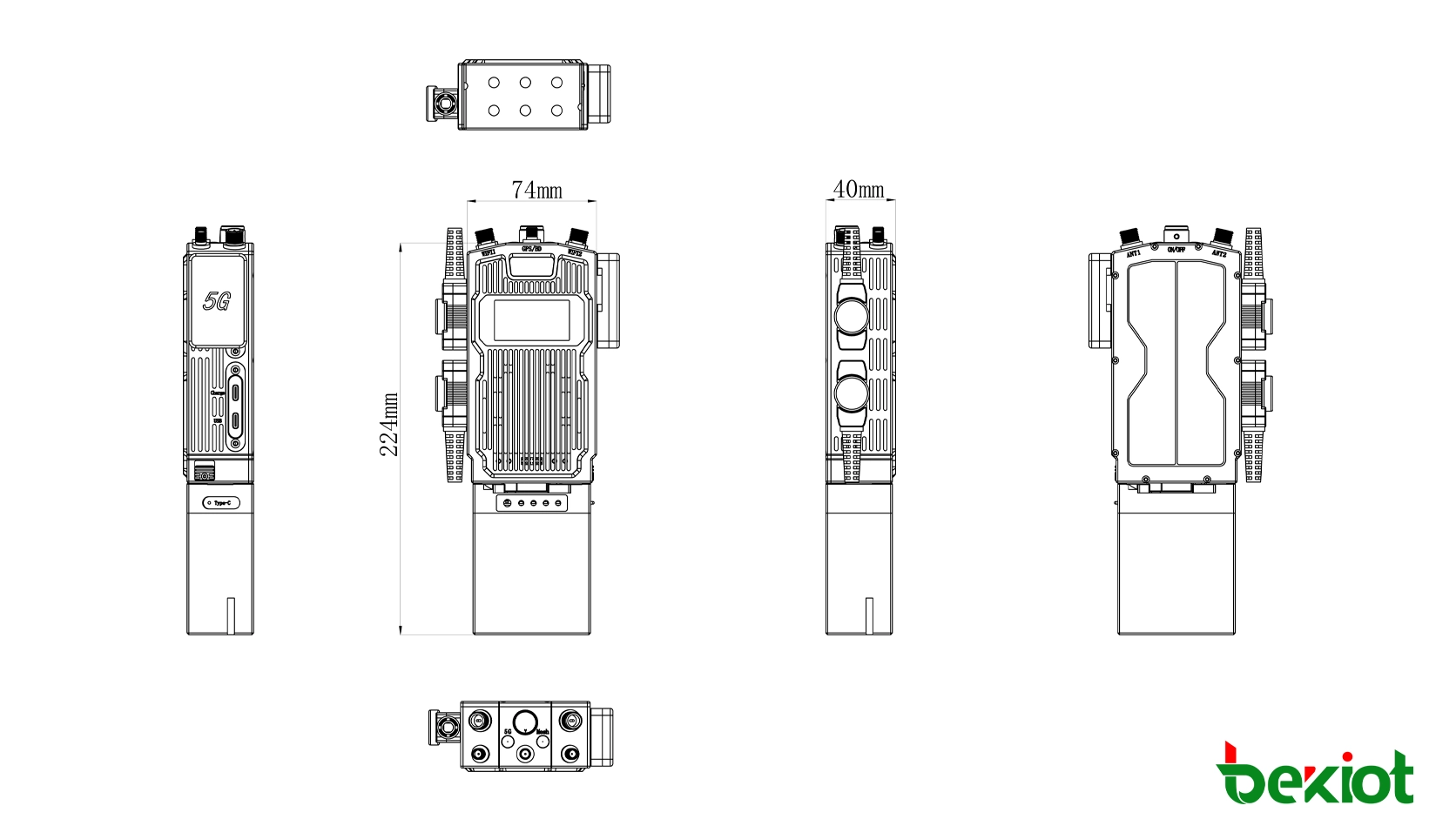 MEB83 SDR MANET手持電台尺寸224 × 74 × 40 mm