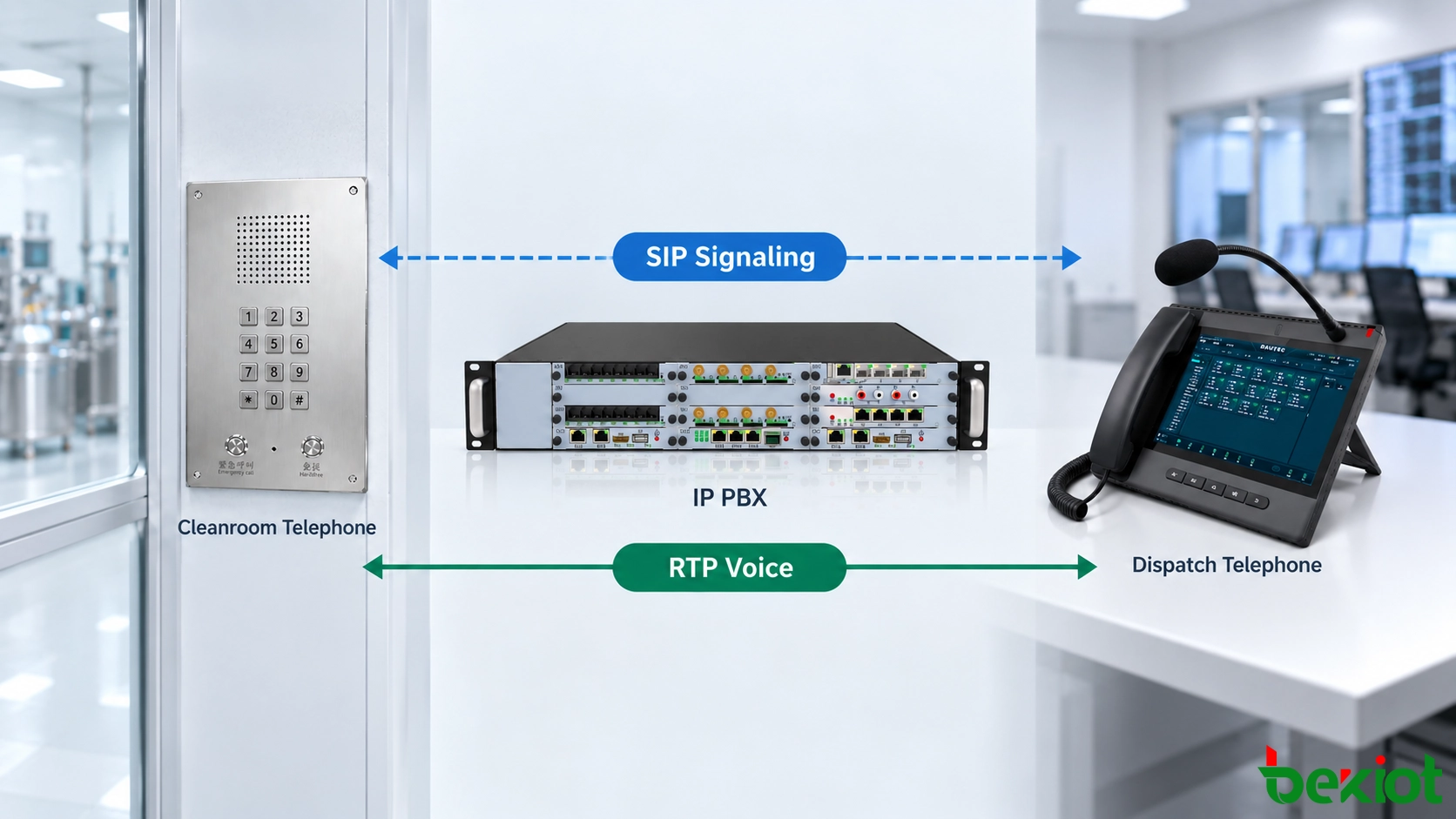潔淨室電話、IP PBX 和調度電話之間的 SIP 信令與 RTP 語音媒體路徑