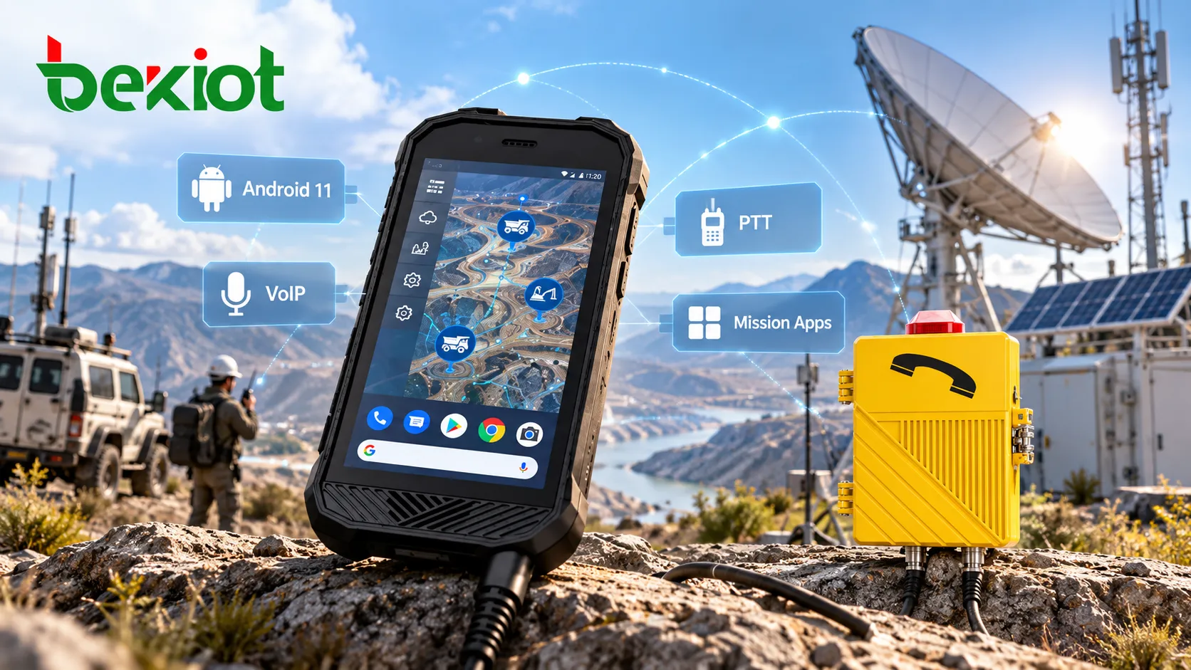 SVA 500 強固型 VoIP 通訊終端透過 5 英吋觸控螢幕、Android 平台和 PTT 按鈕,在關鍵作業現場環境中支援語音通訊與任務應用程式